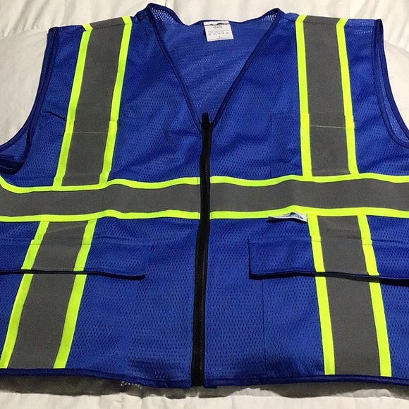 TRUECREST   Safety Vest Blue /Yellow 4 Pockets  Large  NWOT - Picture 3 of 7
